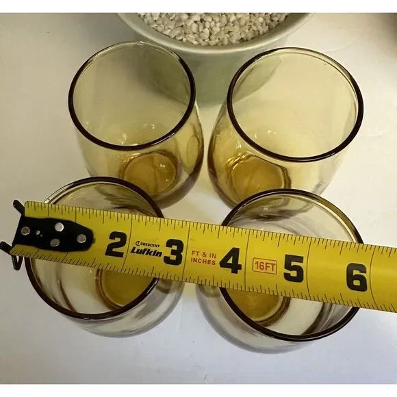 Vintage Set of 4 Libbey Tempo Amber Roly Poly Drink Juice Glasses Mid Century - Picture 6 of 6